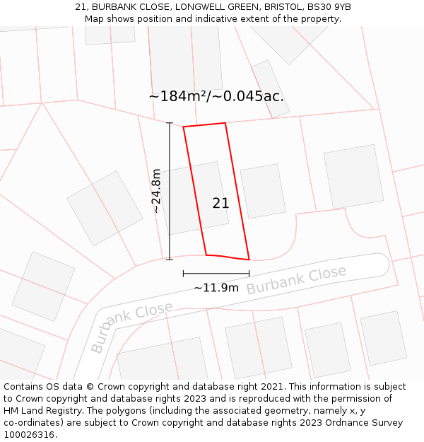 21, BURBANK CLOSE, LONGWELL GREEN, BRISTOL, BS30 9YB: Plot and title map