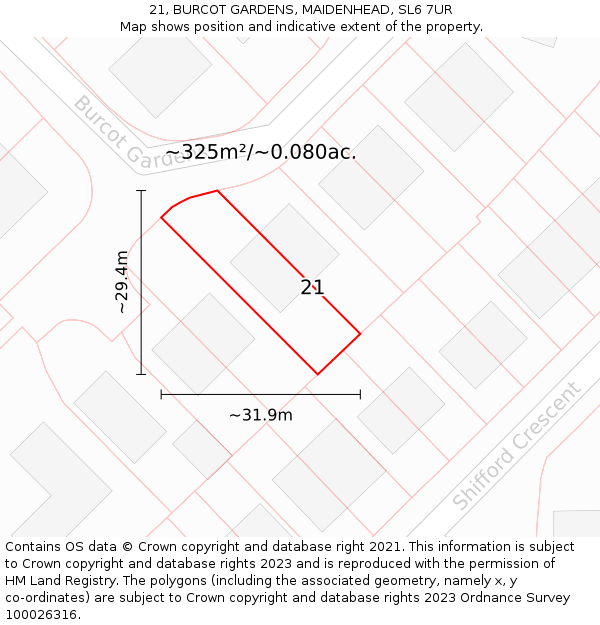 21, BURCOT GARDENS, MAIDENHEAD, SL6 7UR: Plot and title map