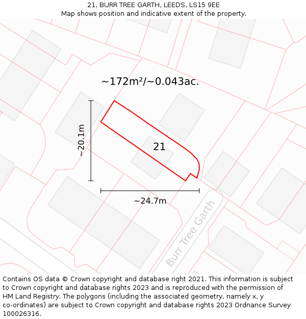 21, BURR TREE GARTH, LEEDS, LS15 9EE: Plot and title map