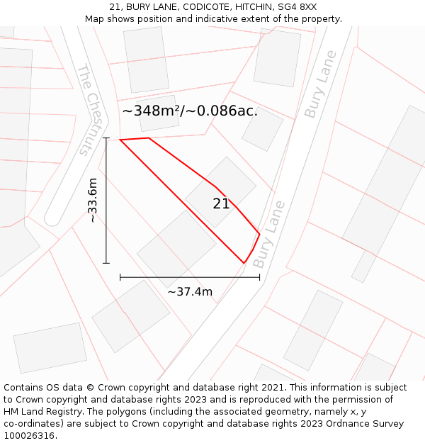 21, BURY LANE, CODICOTE, HITCHIN, SG4 8XX: Plot and title map