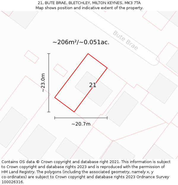 21, BUTE BRAE, BLETCHLEY, MILTON KEYNES, MK3 7TA: Plot and title map