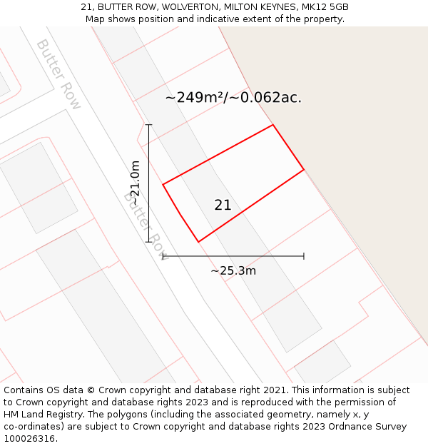 21, BUTTER ROW, WOLVERTON, MILTON KEYNES, MK12 5GB: Plot and title map