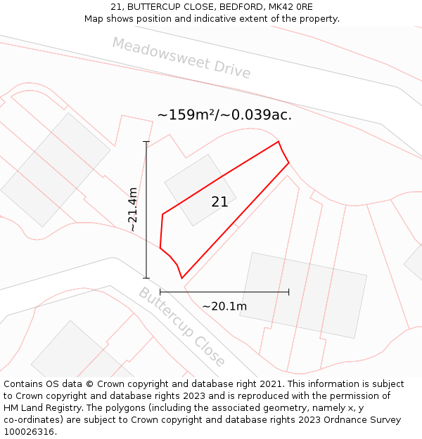21, BUTTERCUP CLOSE, BEDFORD, MK42 0RE: Plot and title map