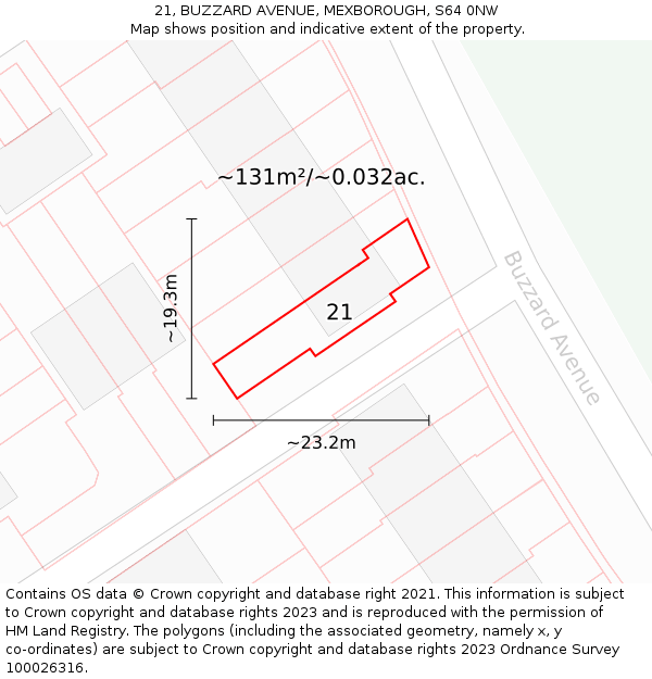 21, BUZZARD AVENUE, MEXBOROUGH, S64 0NW: Plot and title map