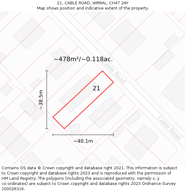 21, CABLE ROAD, WIRRAL, CH47 2AY: Plot and title map