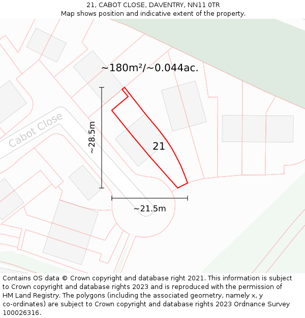 21, CABOT CLOSE, DAVENTRY, NN11 0TR: Plot and title map