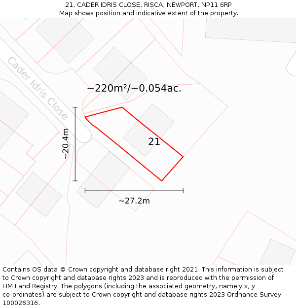 21, CADER IDRIS CLOSE, RISCA, NEWPORT, NP11 6RP: Plot and title map
