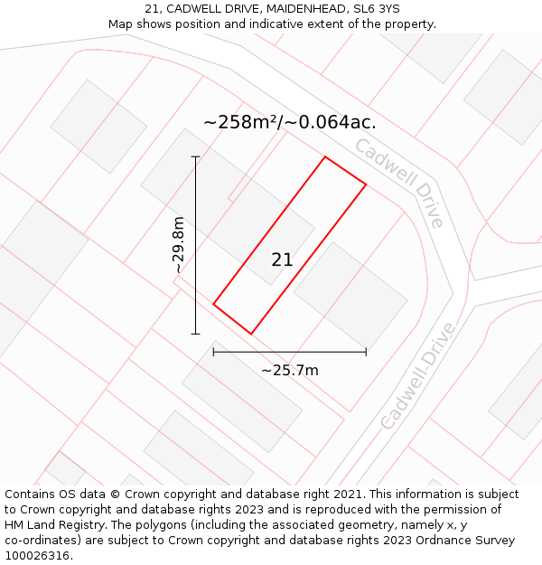 21, CADWELL DRIVE, MAIDENHEAD, SL6 3YS: Plot and title map