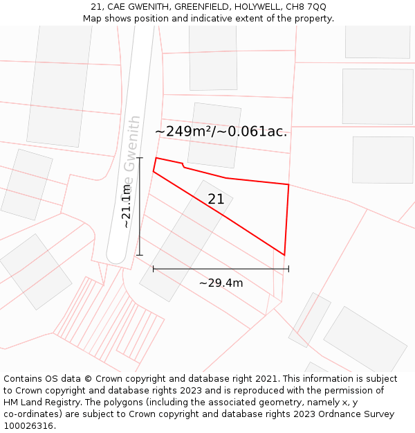 21, CAE GWENITH, GREENFIELD, HOLYWELL, CH8 7QQ: Plot and title map