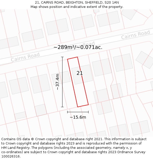21, CAIRNS ROAD, BEIGHTON, SHEFFIELD, S20 1AN: Plot and title map