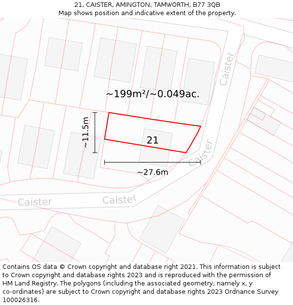 21, CAISTER, AMINGTON, TAMWORTH, B77 3QB: Plot and title map