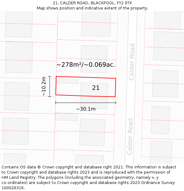 21, CALDER ROAD, BLACKPOOL, FY2 9TX: Plot and title map