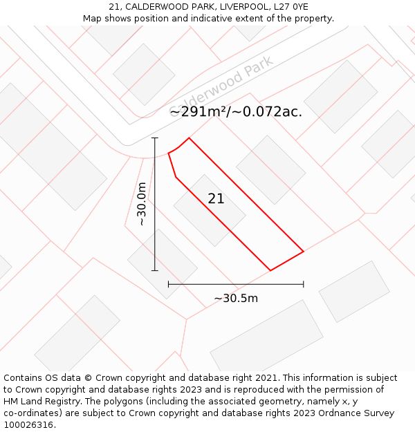 21, CALDERWOOD PARK, LIVERPOOL, L27 0YE: Plot and title map