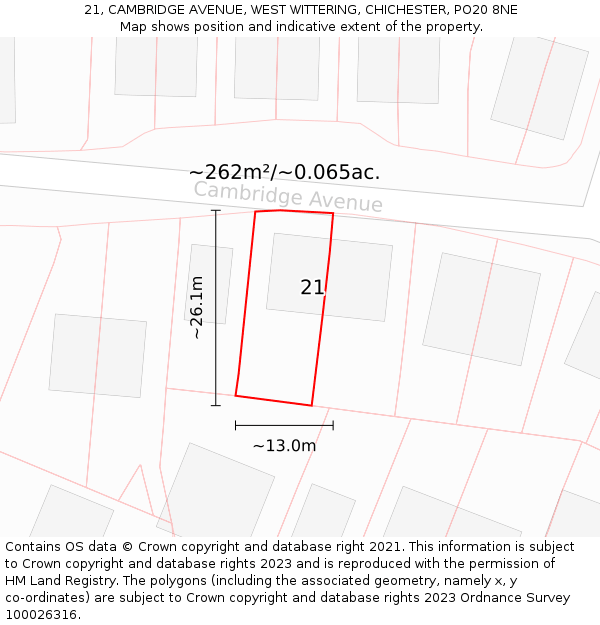 21, CAMBRIDGE AVENUE, WEST WITTERING, CHICHESTER, PO20 8NE: Plot and title map
