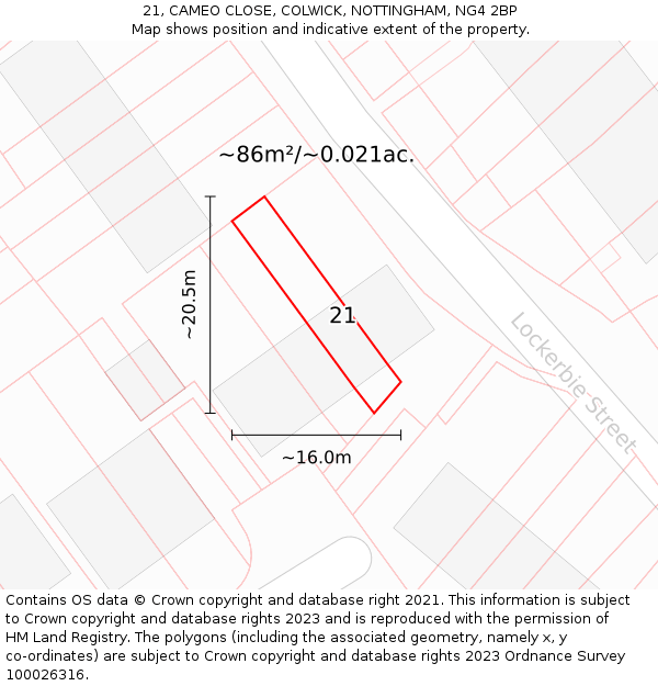 21, CAMEO CLOSE, COLWICK, NOTTINGHAM, NG4 2BP: Plot and title map