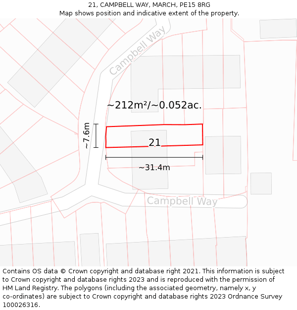 21, CAMPBELL WAY, MARCH, PE15 8RG: Plot and title map