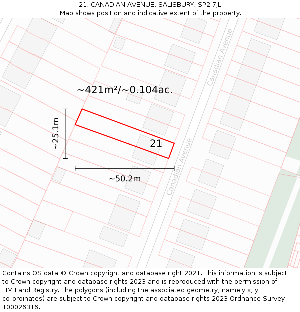 21, CANADIAN AVENUE, SALISBURY, SP2 7JL: Plot and title map