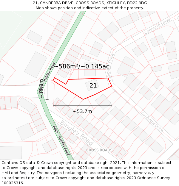 21, CANBERRA DRIVE, CROSS ROADS, KEIGHLEY, BD22 9DG: Plot and title map