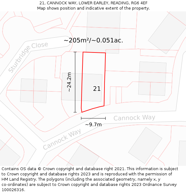 21, CANNOCK WAY, LOWER EARLEY, READING, RG6 4EF: Plot and title map