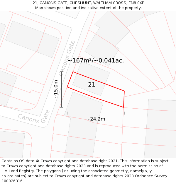 21, CANONS GATE, CHESHUNT, WALTHAM CROSS, EN8 0XP: Plot and title map