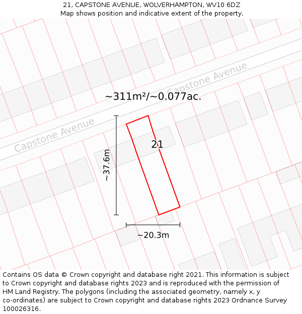 21, CAPSTONE AVENUE, WOLVERHAMPTON, WV10 6DZ: Plot and title map