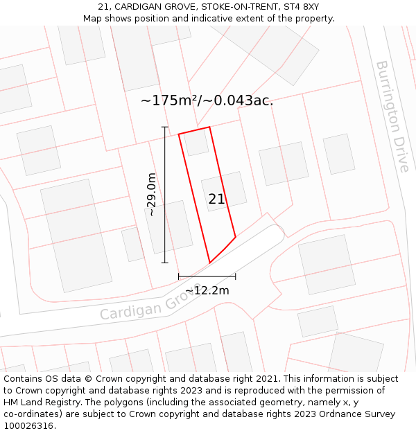 21, CARDIGAN GROVE, STOKE-ON-TRENT, ST4 8XY: Plot and title map