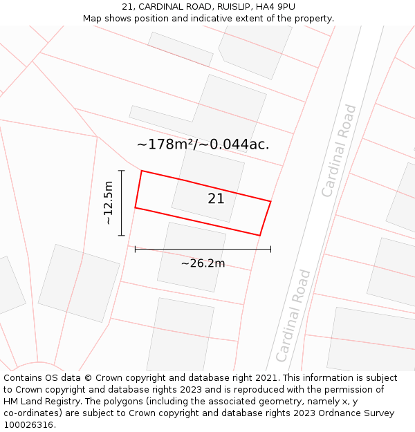 21, CARDINAL ROAD, RUISLIP, HA4 9PU: Plot and title map