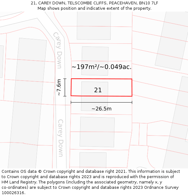 21, CAREY DOWN, TELSCOMBE CLIFFS, PEACEHAVEN, BN10 7LF: Plot and title map