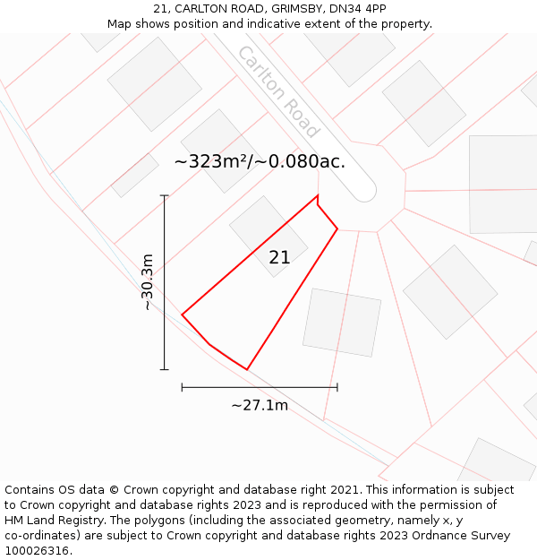 21, CARLTON ROAD, GRIMSBY, DN34 4PP: Plot and title map