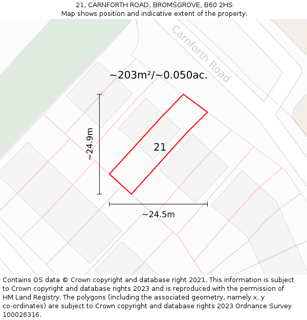 21, CARNFORTH ROAD, BROMSGROVE, B60 2HS: Plot and title map