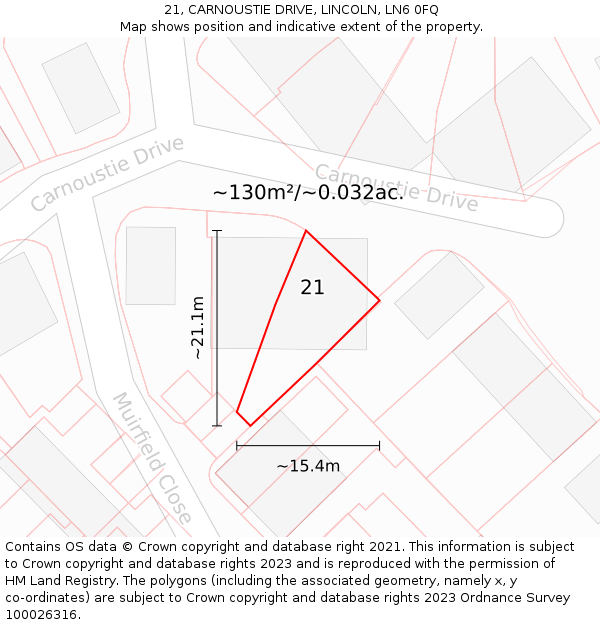 21, CARNOUSTIE DRIVE, LINCOLN, LN6 0FQ: Plot and title map