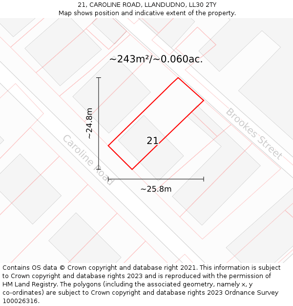 21, CAROLINE ROAD, LLANDUDNO, LL30 2TY: Plot and title map