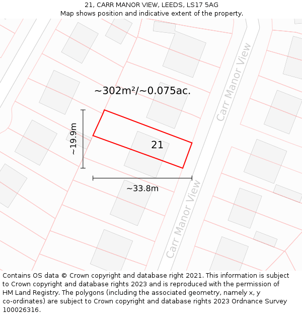 21, CARR MANOR VIEW, LEEDS, LS17 5AG: Plot and title map