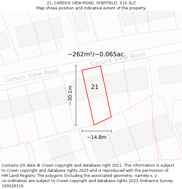 21, CARSICK VIEW ROAD, SHEFFIELD, S10 3LZ: Plot and title map