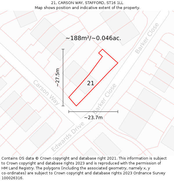 21, CARSON WAY, STAFFORD, ST16 1LL: Plot and title map