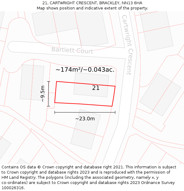 21, CARTWRIGHT CRESCENT, BRACKLEY, NN13 6HA: Plot and title map
