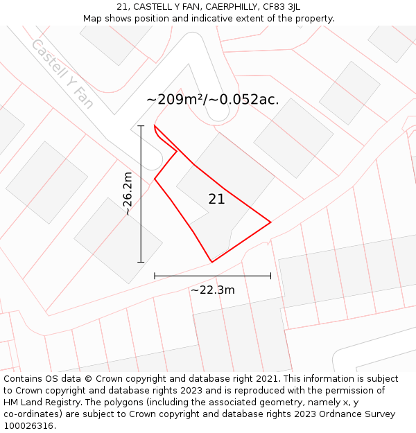 21, CASTELL Y FAN, CAERPHILLY, CF83 3JL: Plot and title map