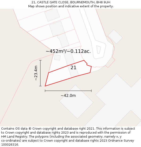 21, CASTLE GATE CLOSE, BOURNEMOUTH, BH8 9UH: Plot and title map