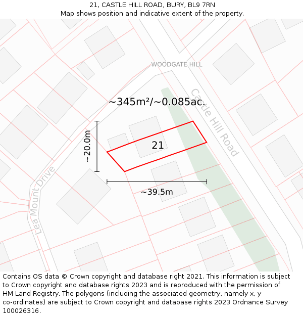 21, CASTLE HILL ROAD, BURY, BL9 7RN: Plot and title map