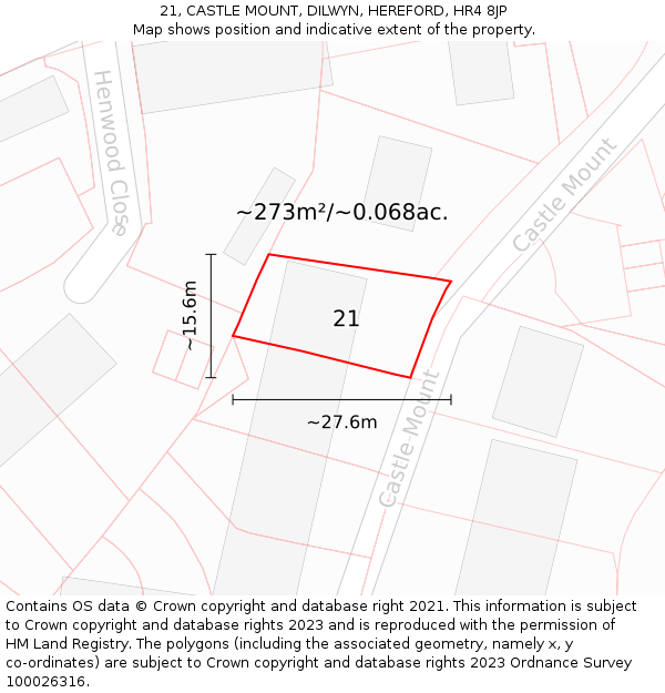 21, CASTLE MOUNT, DILWYN, HEREFORD, HR4 8JP: Plot and title map