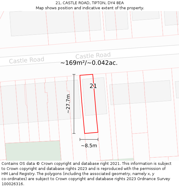 21, CASTLE ROAD, TIPTON, DY4 8EA: Plot and title map