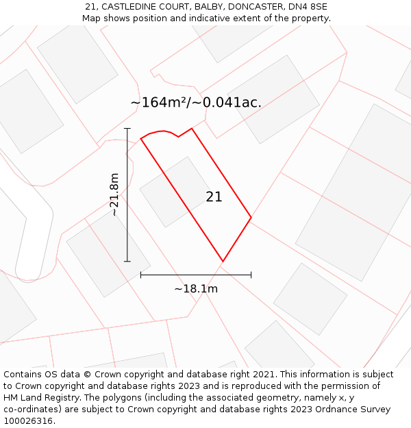 21, CASTLEDINE COURT, BALBY, DONCASTER, DN4 8SE: Plot and title map