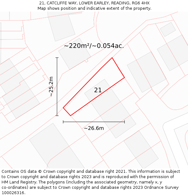 21, CATCLIFFE WAY, LOWER EARLEY, READING, RG6 4HX: Plot and title map