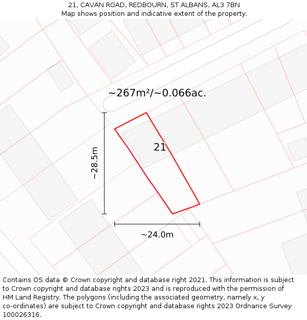 21, CAVAN ROAD, REDBOURN, ST ALBANS, AL3 7BN: Plot and title map