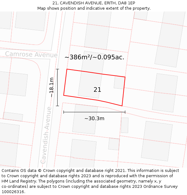 21, CAVENDISH AVENUE, ERITH, DA8 1EP: Plot and title map