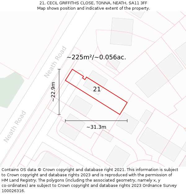 21, CECIL GRIFFITHS CLOSE, TONNA, NEATH, SA11 3FF: Plot and title map