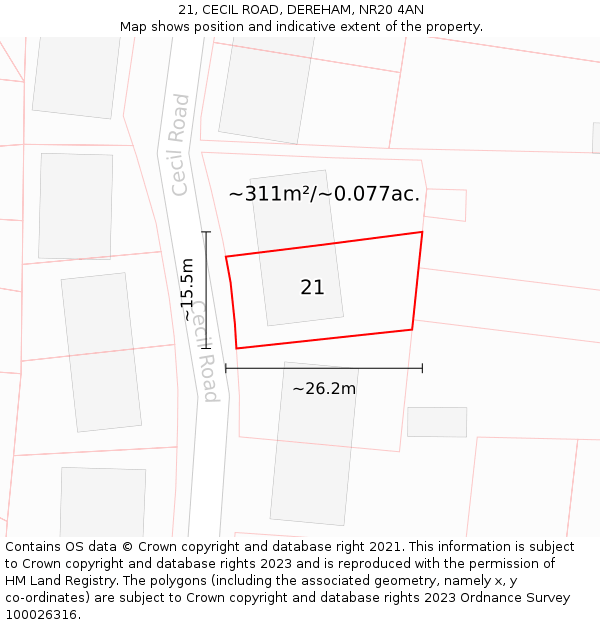 21, CECIL ROAD, DEREHAM, NR20 4AN: Plot and title map
