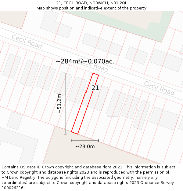 21, CECIL ROAD, NORWICH, NR1 2QL: Plot and title map