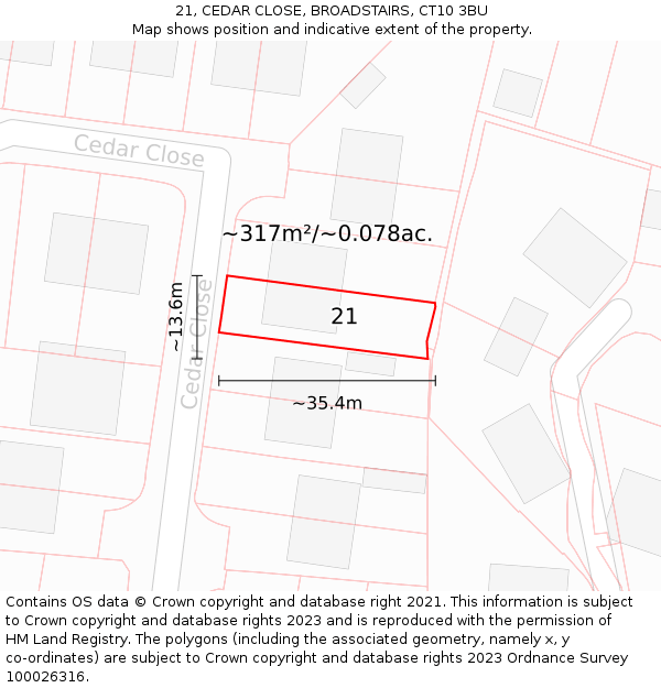 21, CEDAR CLOSE, BROADSTAIRS, CT10 3BU: Plot and title map
