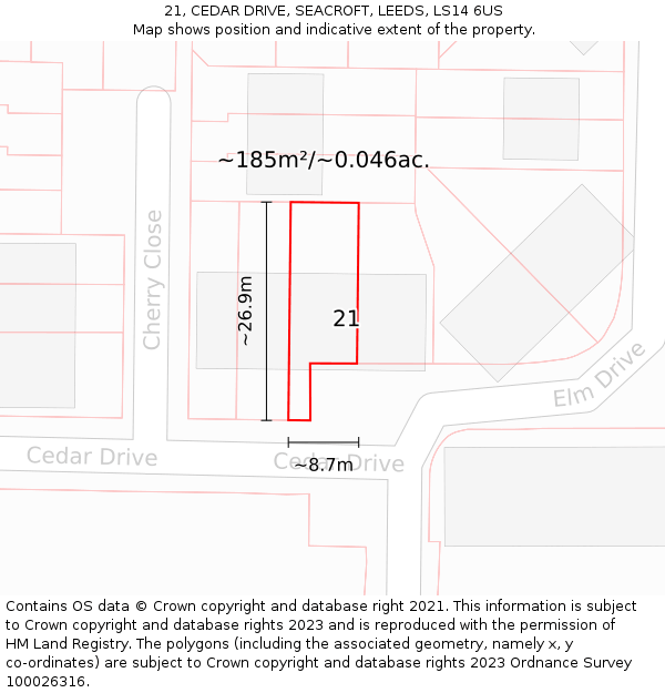 21, CEDAR DRIVE, SEACROFT, LEEDS, LS14 6US: Plot and title map
